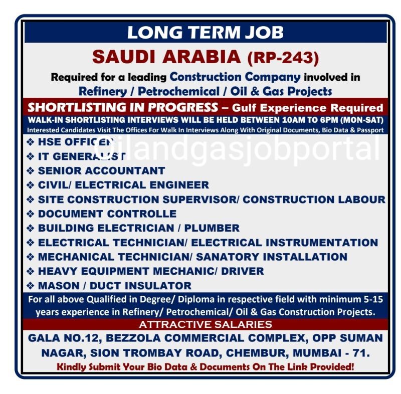 Saudi Arabia vacancy construction company