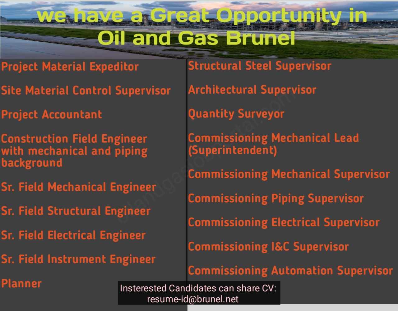 we have a Great Multiple Vacancies Oil and Gas Brunel