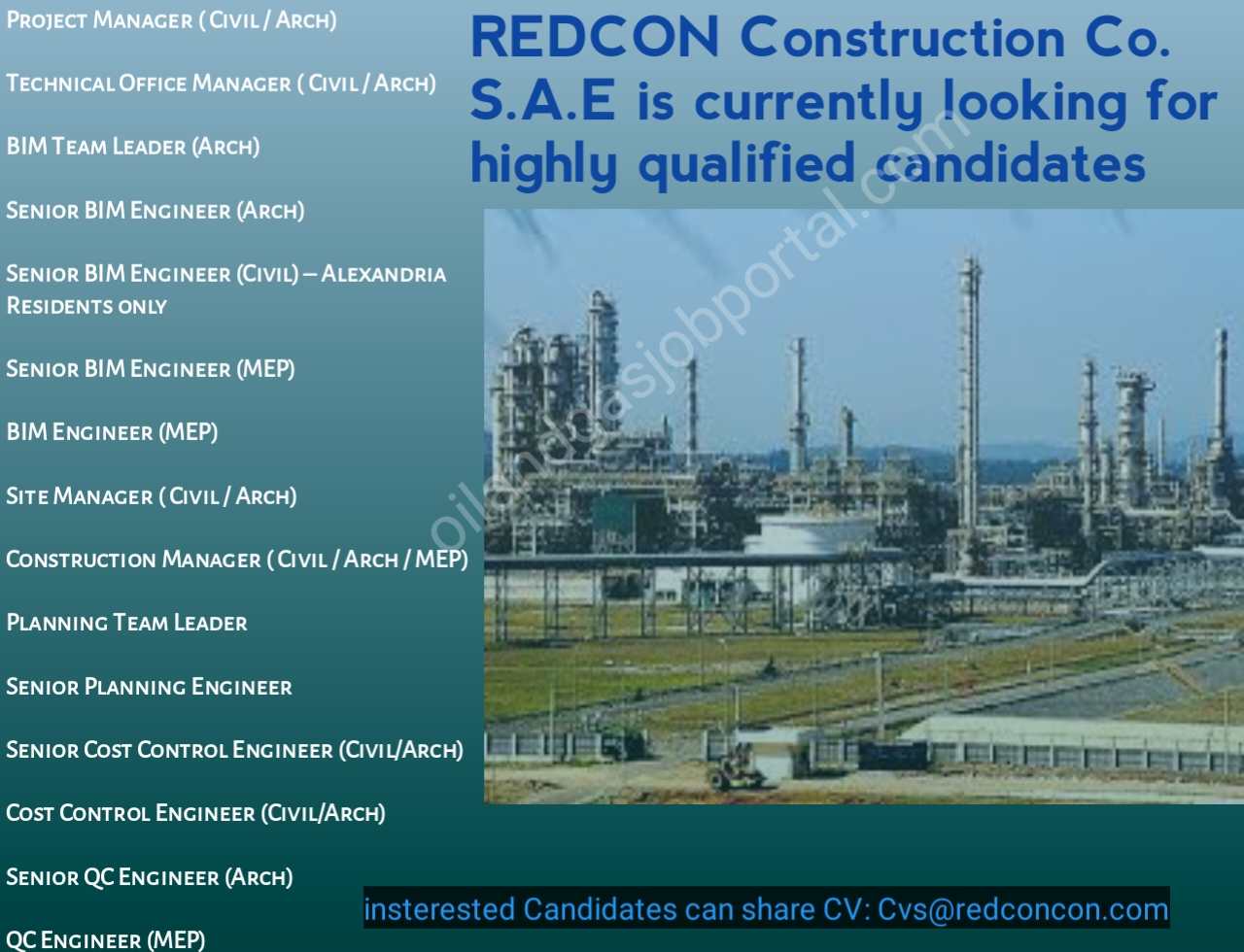 REDCON Construction Co. S.A.E is currently looking for highly qualified candidates