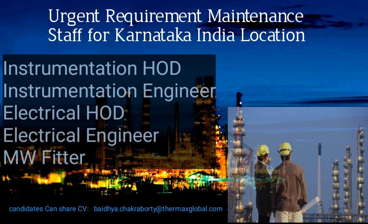 Urgent Requirement Maintenance Staff for Karnataka India Location