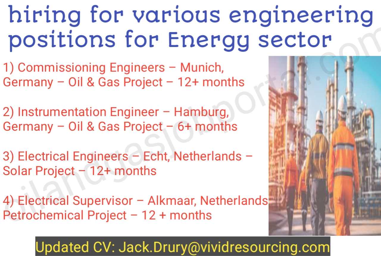 German and Dutch-based clients are currently hiring for various engineering positions within the Energy sector