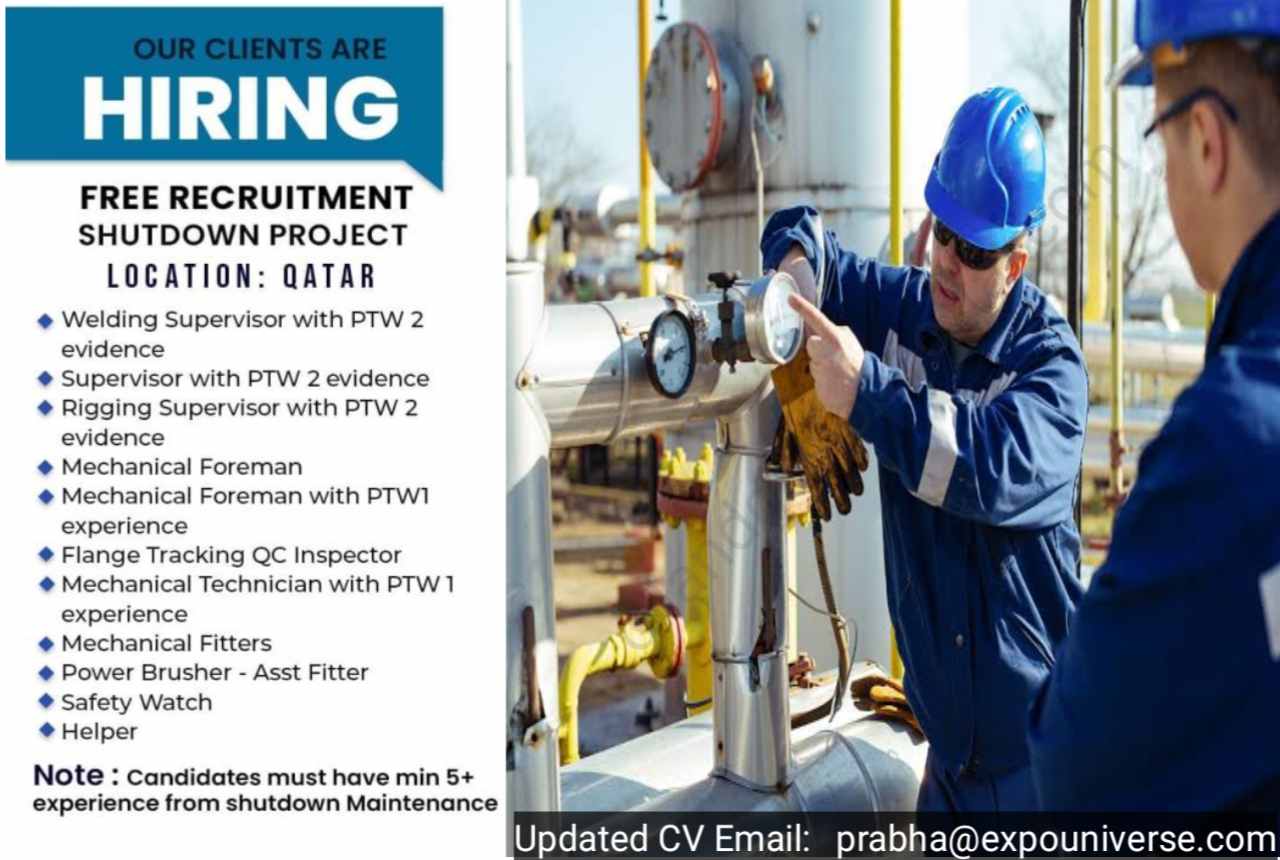 Our Client are Hiring Free Recruitment Shutdown Projects in Qatar