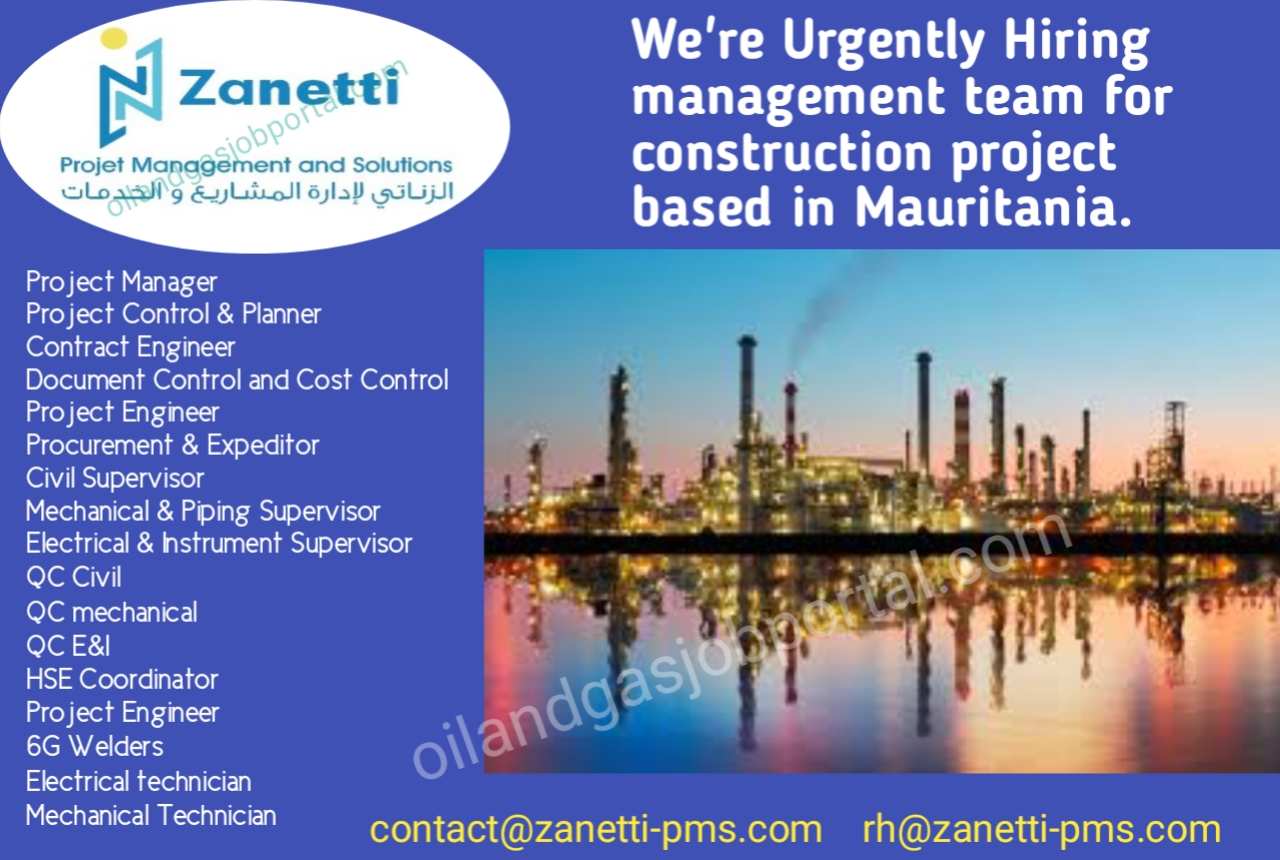 We're Urgently Hiring management team for construction project based in Mauritania.