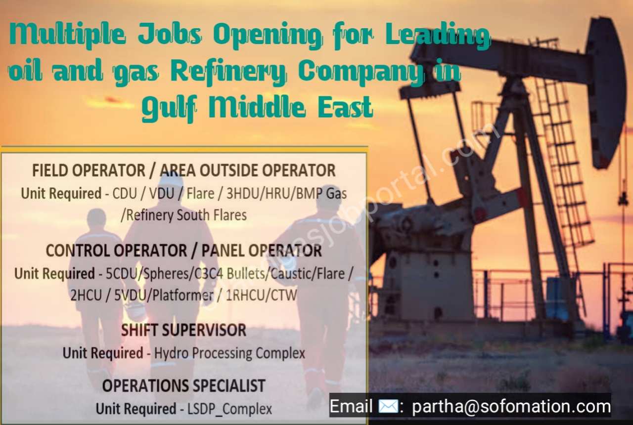 Multiple Jobs Opening for Leading oil and gas Refinery Company in Gulf Middle East